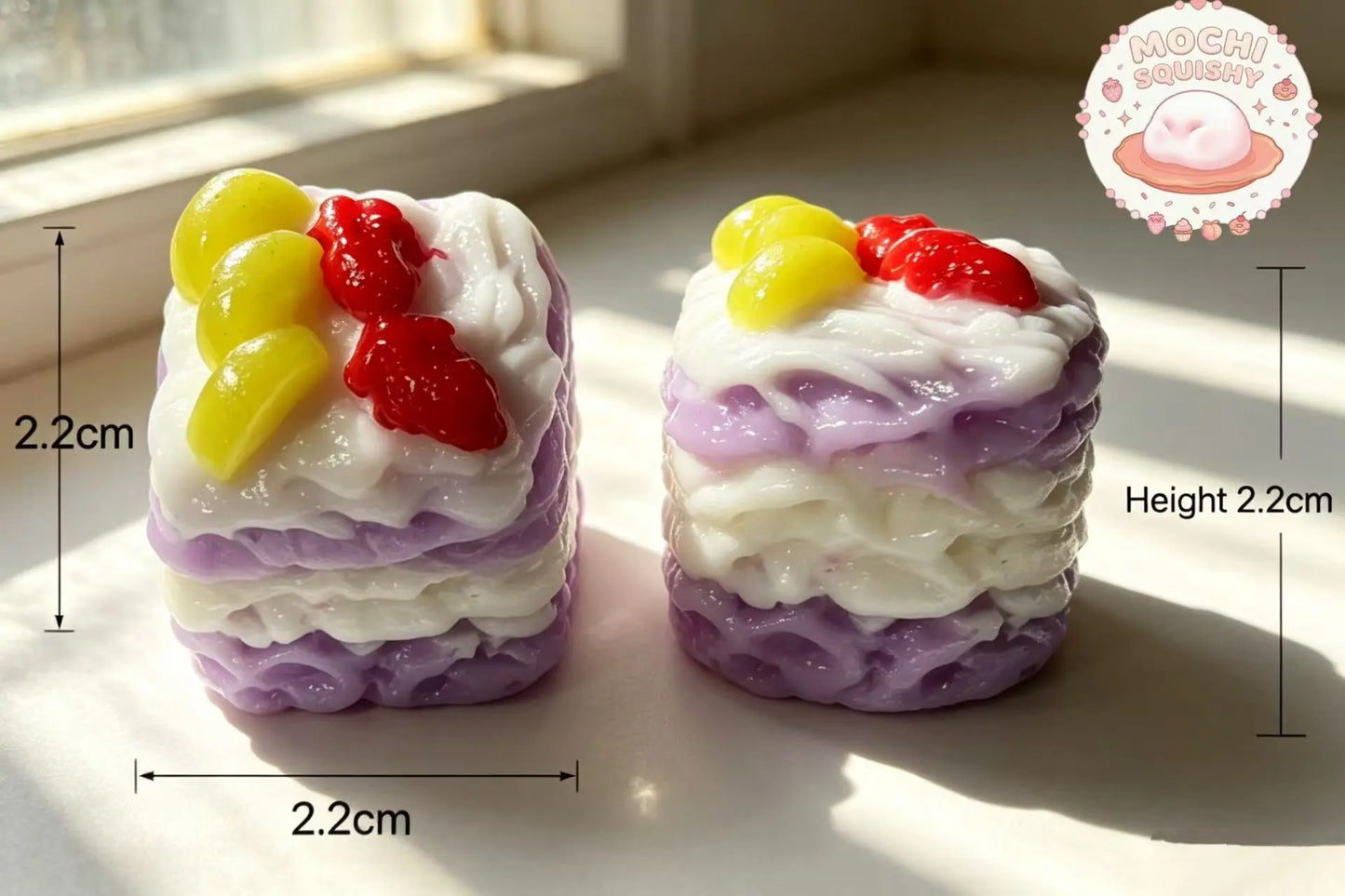 Kawaii Mini Purple Ube Creamy Square Cake Squishy - Realistic 3D Miniature Dessert Stress Relief Toy